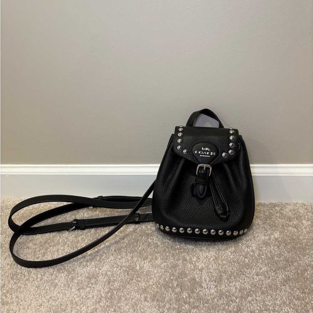 Coach Black Mini Backpack with Silver Studs